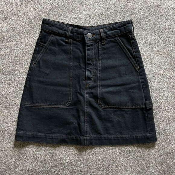 Monki Black Denim Mini Skirt Womens 34 / XS Utility Pockets High Waisted NWOT - Picture 1 of 11